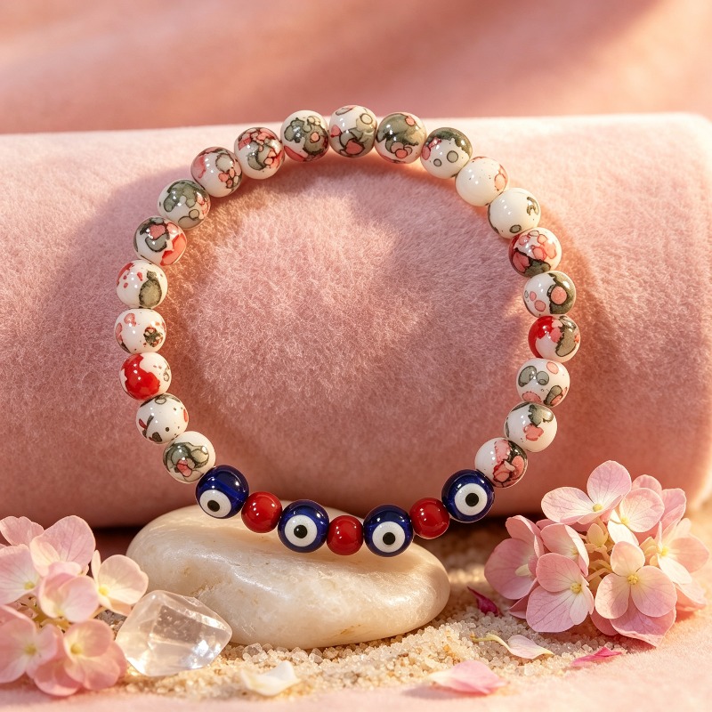 Women's Abstract Smudge-Effect Beaded Elastic Bracelet